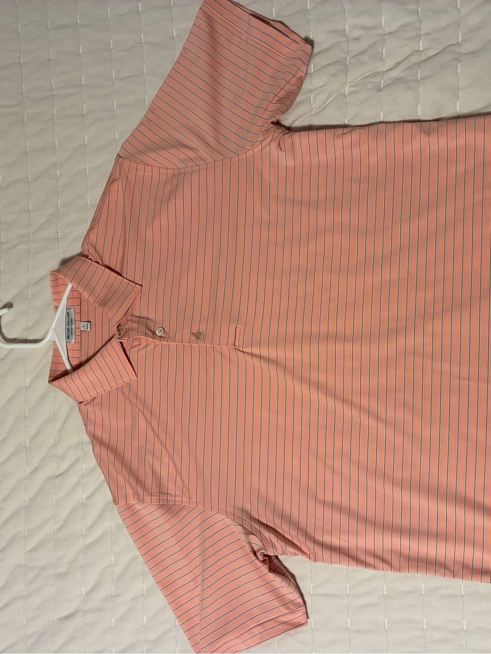 Peter Millar Striped Salmon Polo Shirt - Performance Short Sleeve Polo